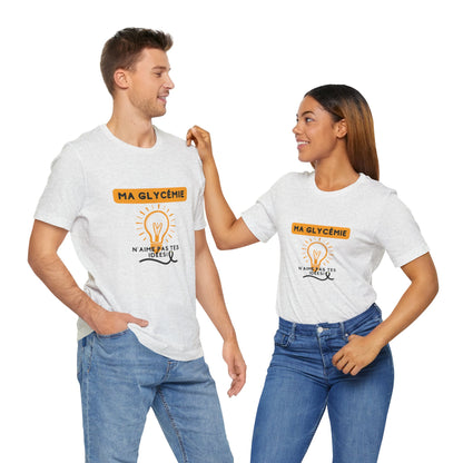 The Diabuddies Store Blood Sugar Says No (French) - Unisex Tee Blood Sugar Says No (French) - Unisex Tee: Some ideas are just not worth the rollercoaster! Our "Ma glycémie n'aime pas tes idées!" unisex tee is a humorous and relatable way to express the ev