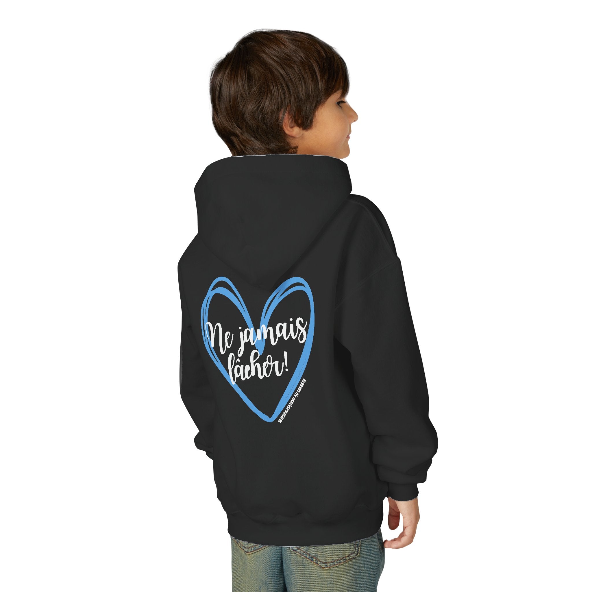 The Diabuddies Store Never Give Up French - Youth Hoodie Never Give Up French - Youth Hoodie: A powerful statement for the young warriors of the diabetes community. This French "Ne jamais lâcher" hoodie is the perfect way to share a message of strength, r