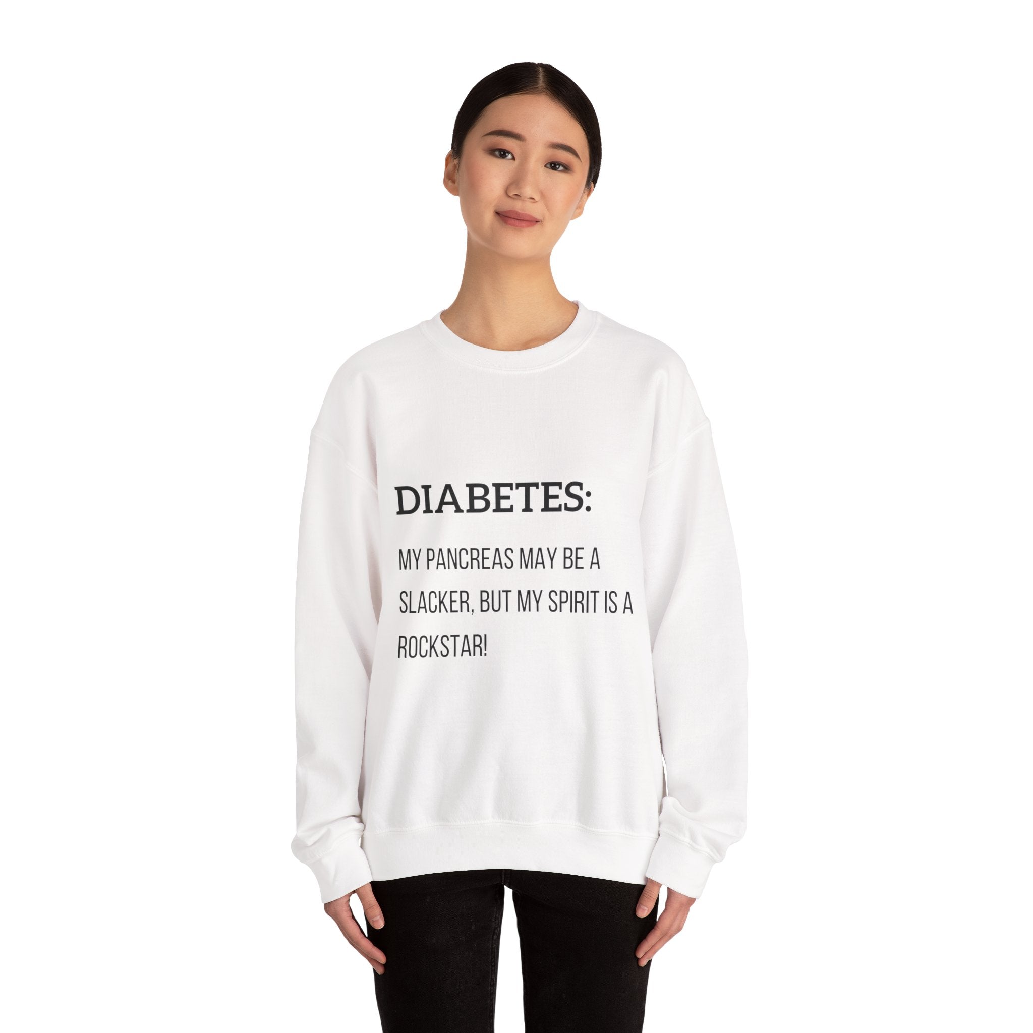 The Diabuddies Store Slacker Pancreas & Rockstar Spirit - Unisex Sweatshirt Slacker Pancreas & Rockstar Spirit - Unisex Sweatshirt: Embrace the irony! This cozy sweatshirt is for those navigating diabetes with a rockstar attitude and witty humor. Sweatshi