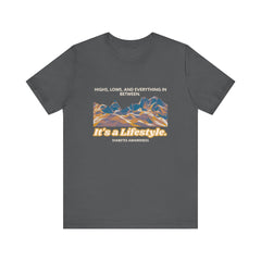 The Diabuddies Store Highs, Lows, and Everything in Between - Unisex Tee Life's a rollercoaster, and this tee gets it! Our "Highs, Lows, and Everything in Between" shirt is for anyone who embraces the wild ride of life, with all its ups, downs, and unexpe