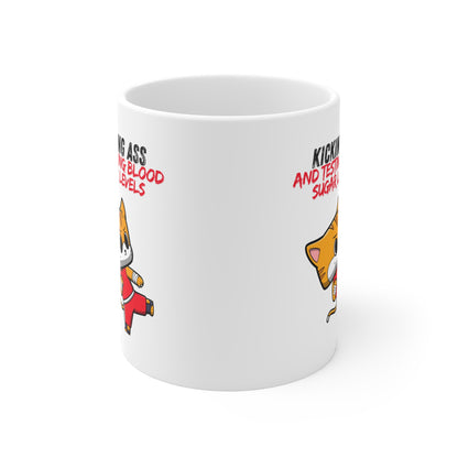 The Diabuddies Store Kicking Ass and Testing Blood Sugar Levels - Mug 11oz Kicking Ass and Testing Blood Sugar Levels - 11oz Mug: Fuel your day with our "Kicking Ass and Testing Blood Sugar Levels" 11oz ceramic mug! It's the perfect way to celebrate the d