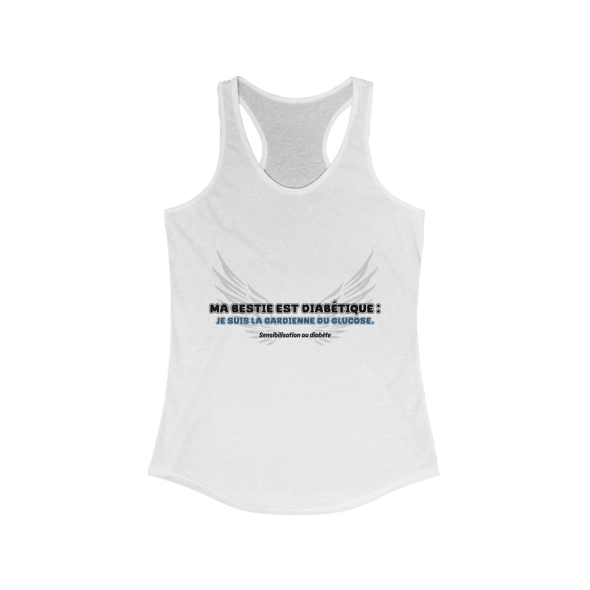 The Diabuddies Store My Bestie is Diabetic (French / Ma Bestie, Guardienne) - Racerback Tank My Bestie is Diabetic (French / Ma Bestie, Guardienne) - Racerback Tank: Celebrate your vital role! A proud declaration of your commitment and unique connection T