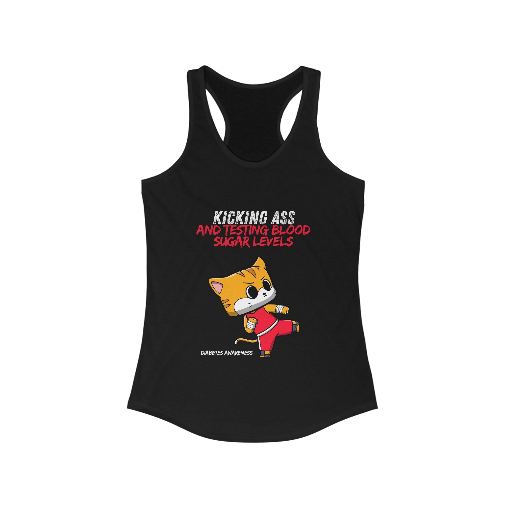 The Diabuddies Store Kicking Ass and Testing Blood Sugar Levels - Racerback Tank Kicking Ass and Testing Blood Sugar Levels - Racerback Tank: This tee is for anyone who faces their daily diabetes routine with a fighting spirit and a good dose of humor. Ta