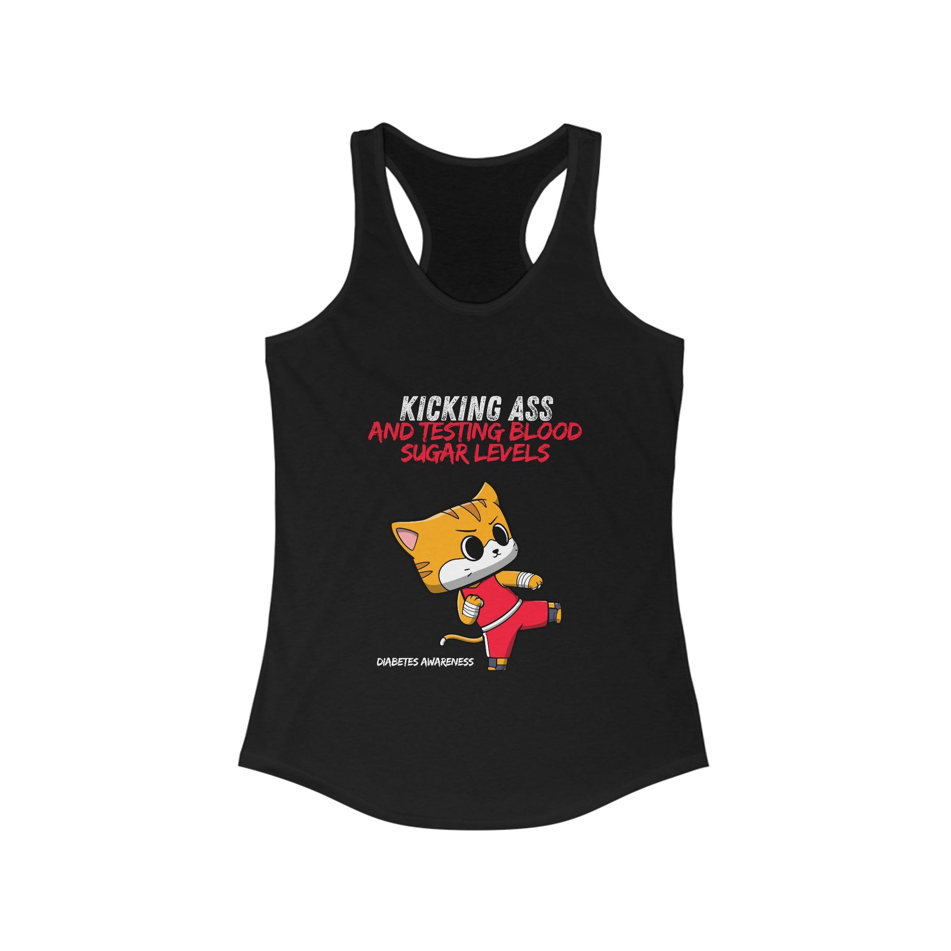 The Diabuddies Store Kicking Ass and Testing Blood Sugar Levels - Racerback Tank Kicking Ass and Testing Blood Sugar Levels - Racerback Tank: This tee is for anyone who faces their daily diabetes routine with a fighting spirit and a good dose of humor. Ta