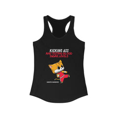 The Diabuddies Store Kicking Ass and Testing Blood Sugar Levels - Racerback Tank Kicking Ass and Testing Blood Sugar Levels - Racerback Tank: This tee is for anyone who faces their daily diabetes routine with a fighting spirit and a good dose of humor. Ta