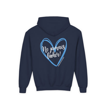 The Diabuddies Store Never Give Up French - Youth Hoodie Never Give Up French - Youth Hoodie: A powerful statement for the young warriors of the diabetes community. This French "Ne jamais lâcher" hoodie is the perfect way to share a message of strength, r