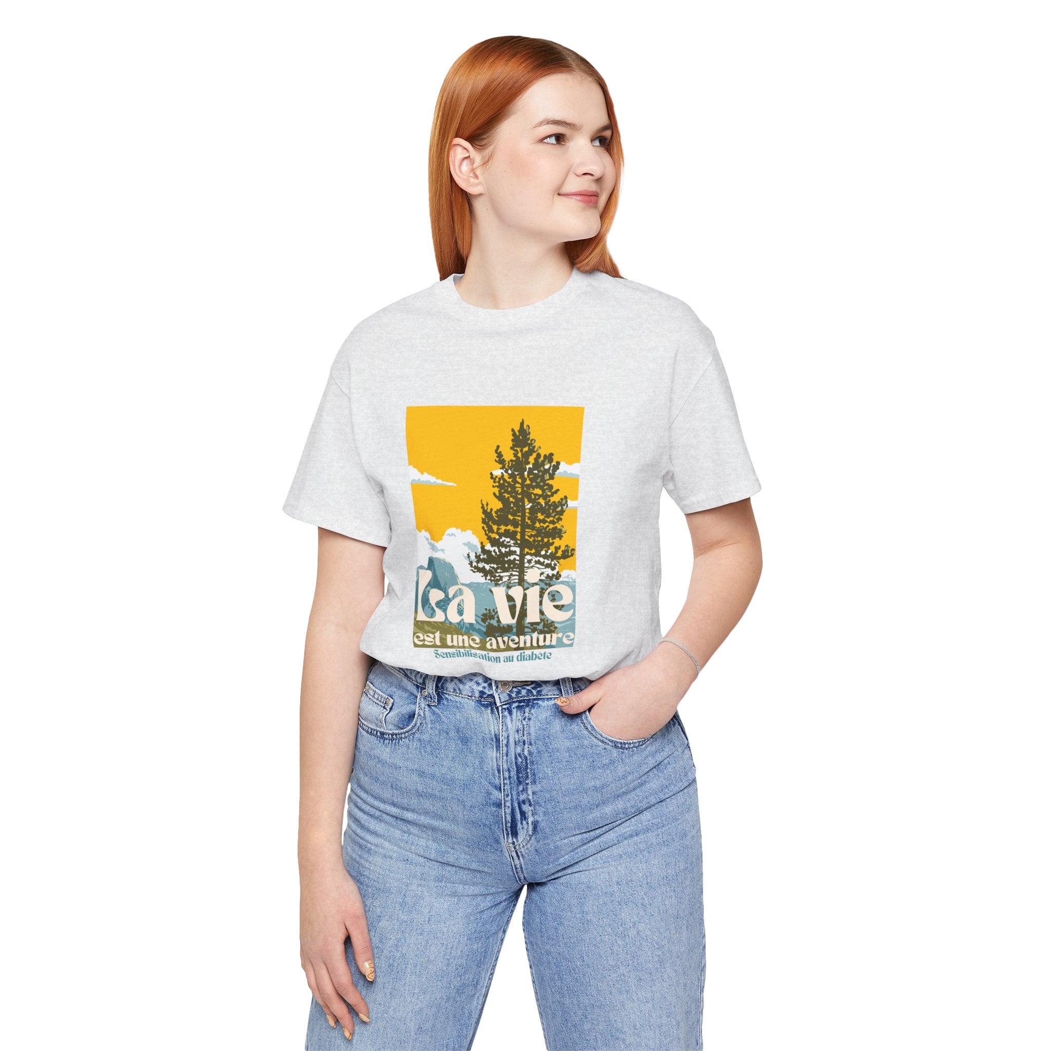 The Diabuddies Store Life is an Adventure, Nature (French) - Unisex Tee Life is an Adventure, Nature (French) - Unisex Tee: Embrace the call of the wild with our "La vie est une aventure" Unisex Tee. This shirt is for anyone who finds their soul in the gr