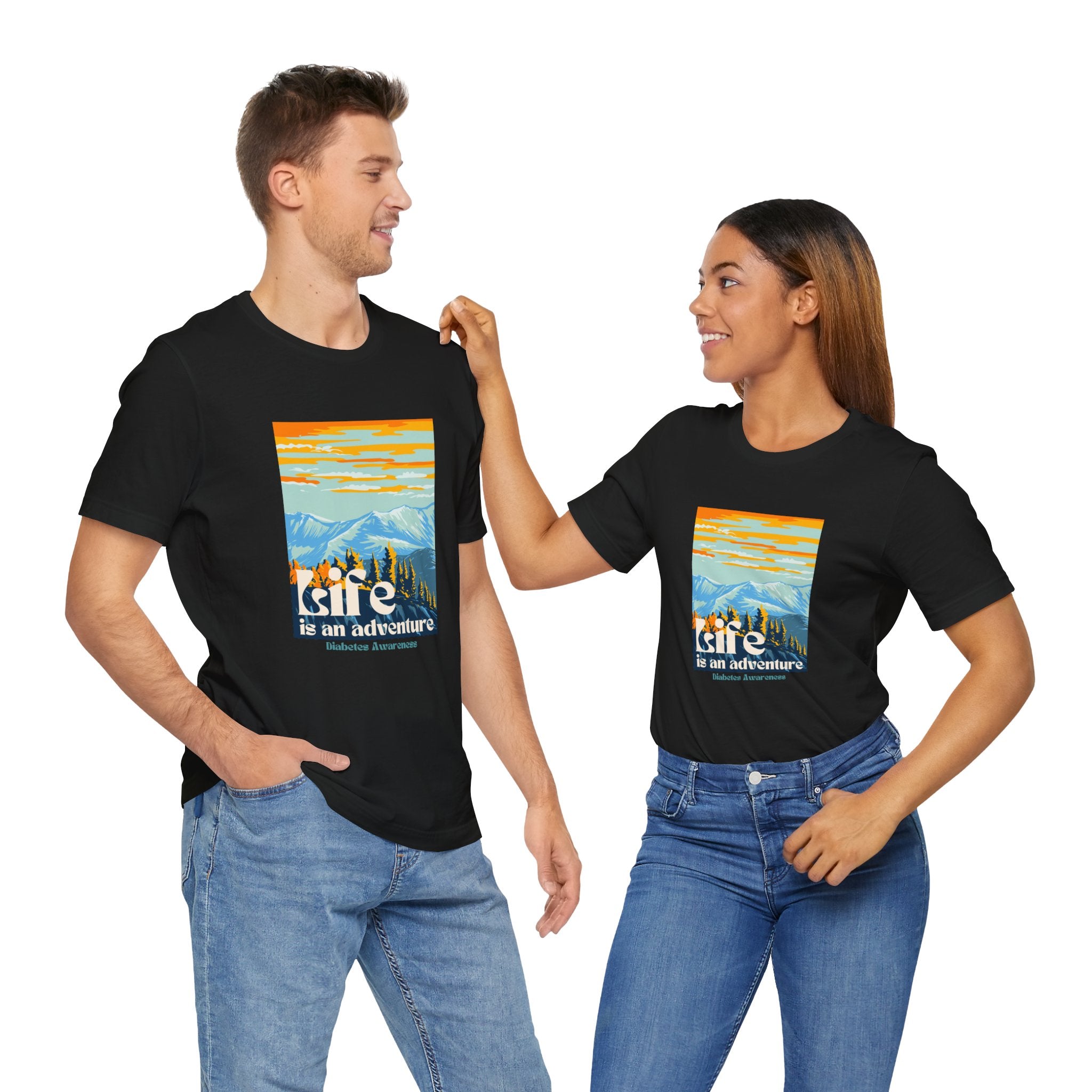 The Diabuddies Store Life is an Adventure, Mountains - Unisex Tee Life is an Adventure, Mountains - Unisex Tee: Soul in the outdoors? This tee's for you! Embrace nature's call, from peaks to trails. Your adventure starts here. T-Shirts $22.50
