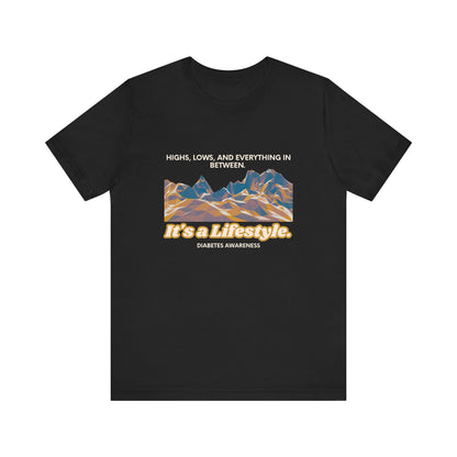 The Diabuddies Store Highs, Lows, and Everything in Between - Unisex Tee Life's a rollercoaster, and this tee gets it! Our "Highs, Lows, and Everything in Between" shirt is for anyone who embraces the wild ride of life, with all its ups, downs, and unexpe