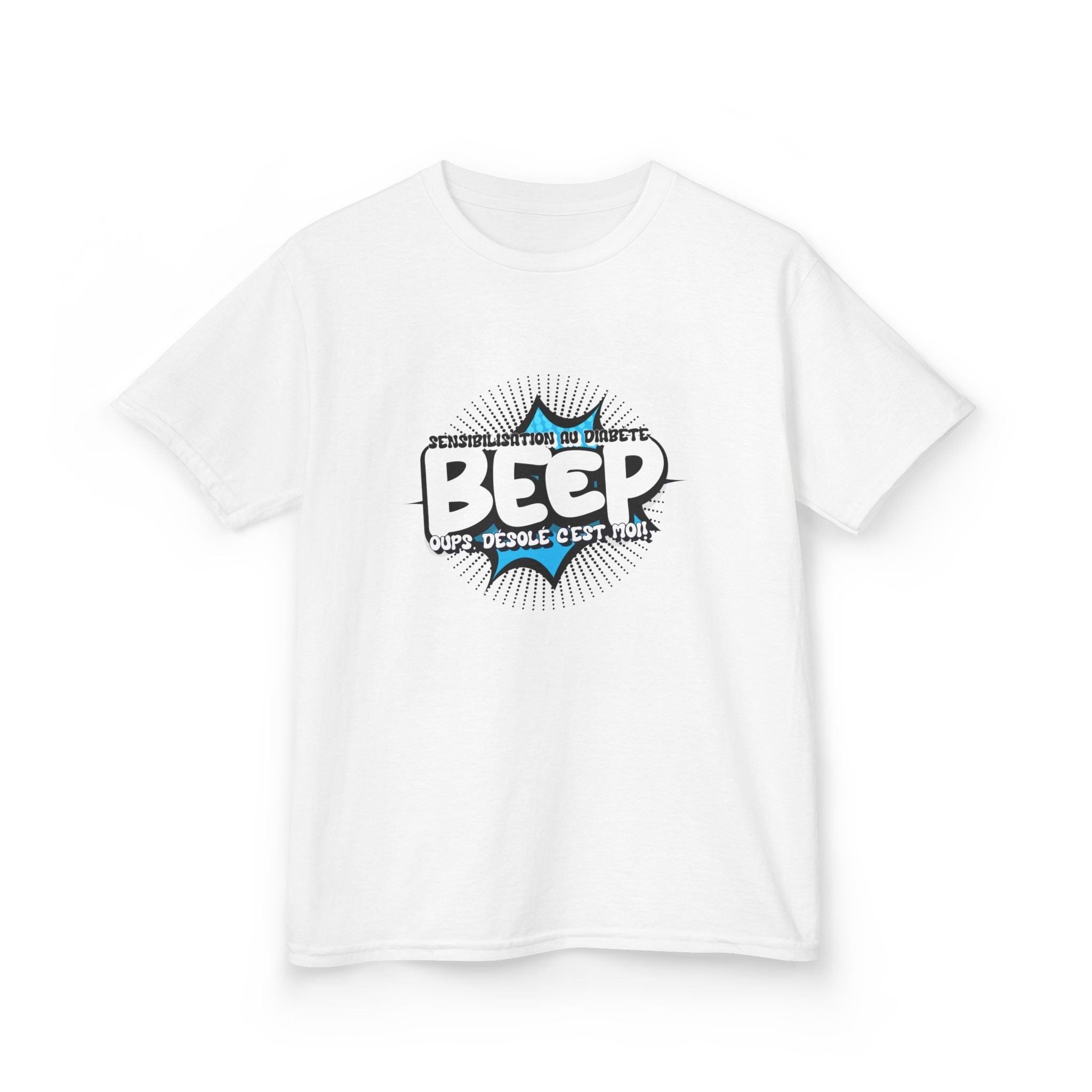 The Diabuddies Store Beep Sorry that's me! (French) - Kids Tee Beep Sorry that's me! (French) - Kids Tee: This playful French tee is perfect for the little one who's full of energy and charm. The fun design features the word "beep" and the phrase "Désolé,