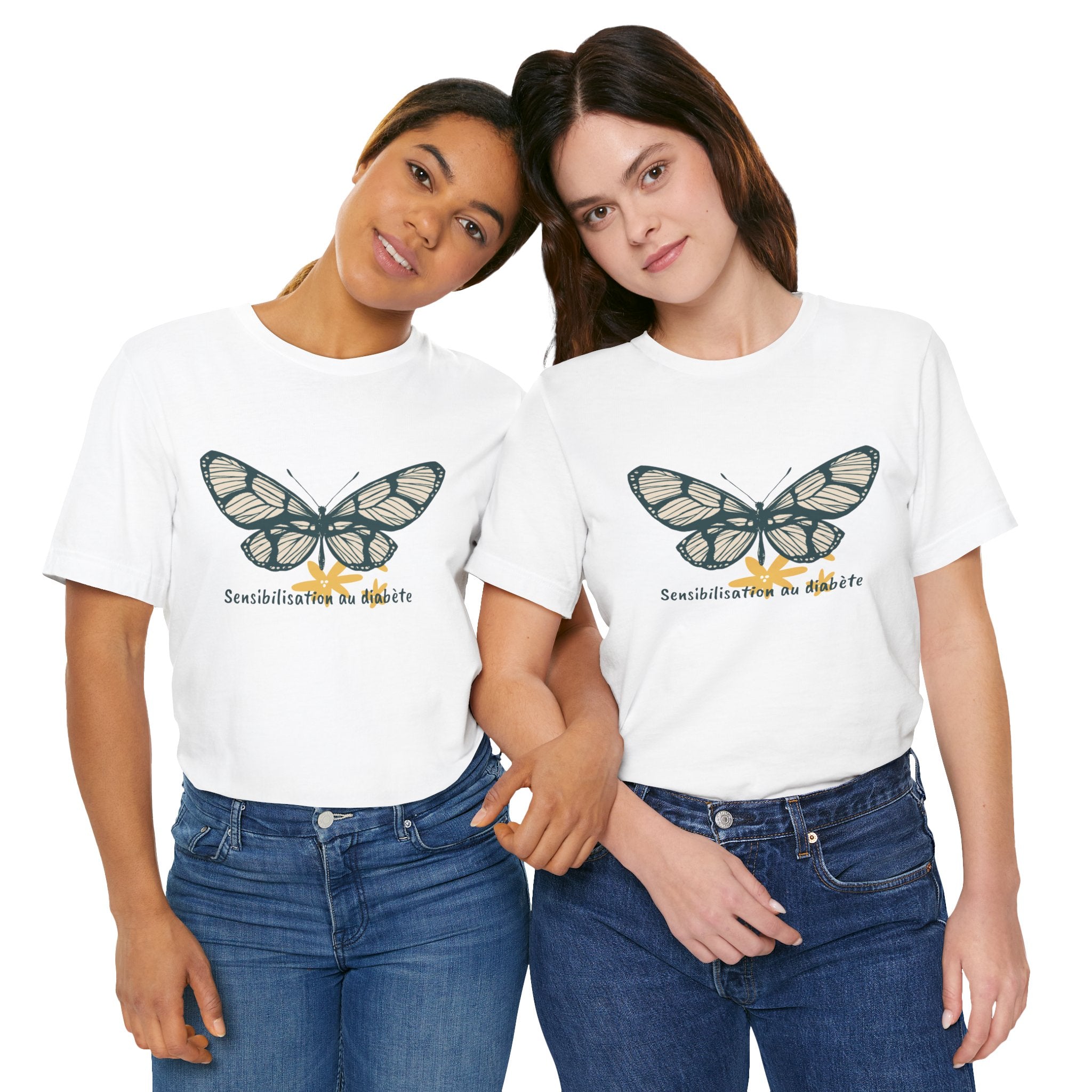 Green Butterfly & Flowers (French) Unisex Tee The Diabuddies Store T-Shirts $22.38