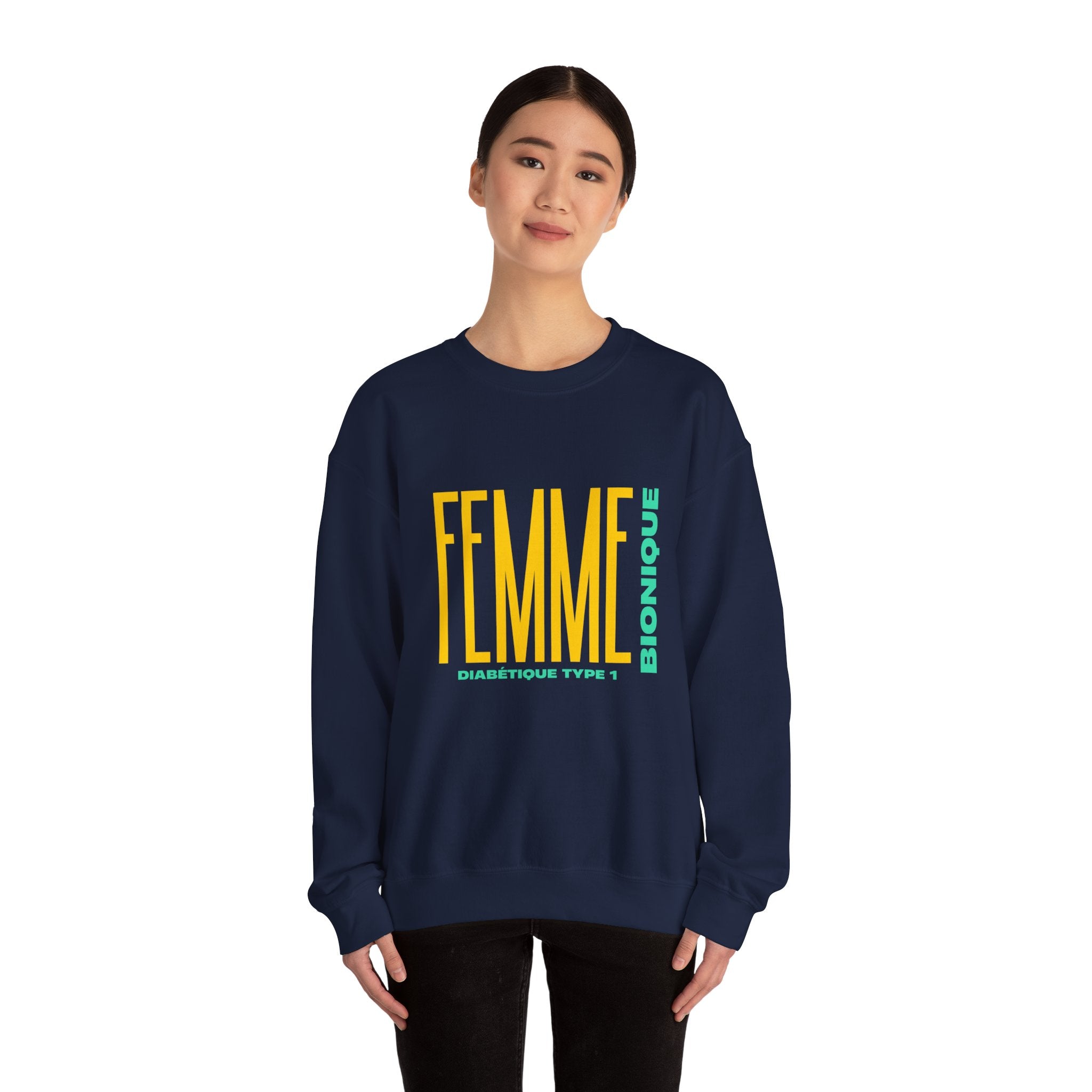 The Diabuddies Store Bionic Woman Diabetes (French) - Unisex Sweatshirt Bionic Woman Diabetes (French) - Unisex Sweatshirt: Unleash your inner Bionic strength! This Unisex Sweatshirt is a powerful statement of resilience, strength, and modern-day heroism