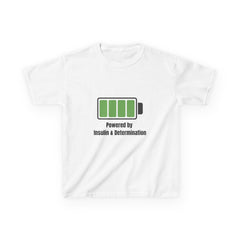 The Diabuddies Store Powered by Insulin and Determination - Kids Tee Powered by Insulin and Determination - Kids Tee: Hey, super kid! Show off your power with our "Powered By Insulin" tee! This soft, comfy shirt lets everyone know how awesome you are and