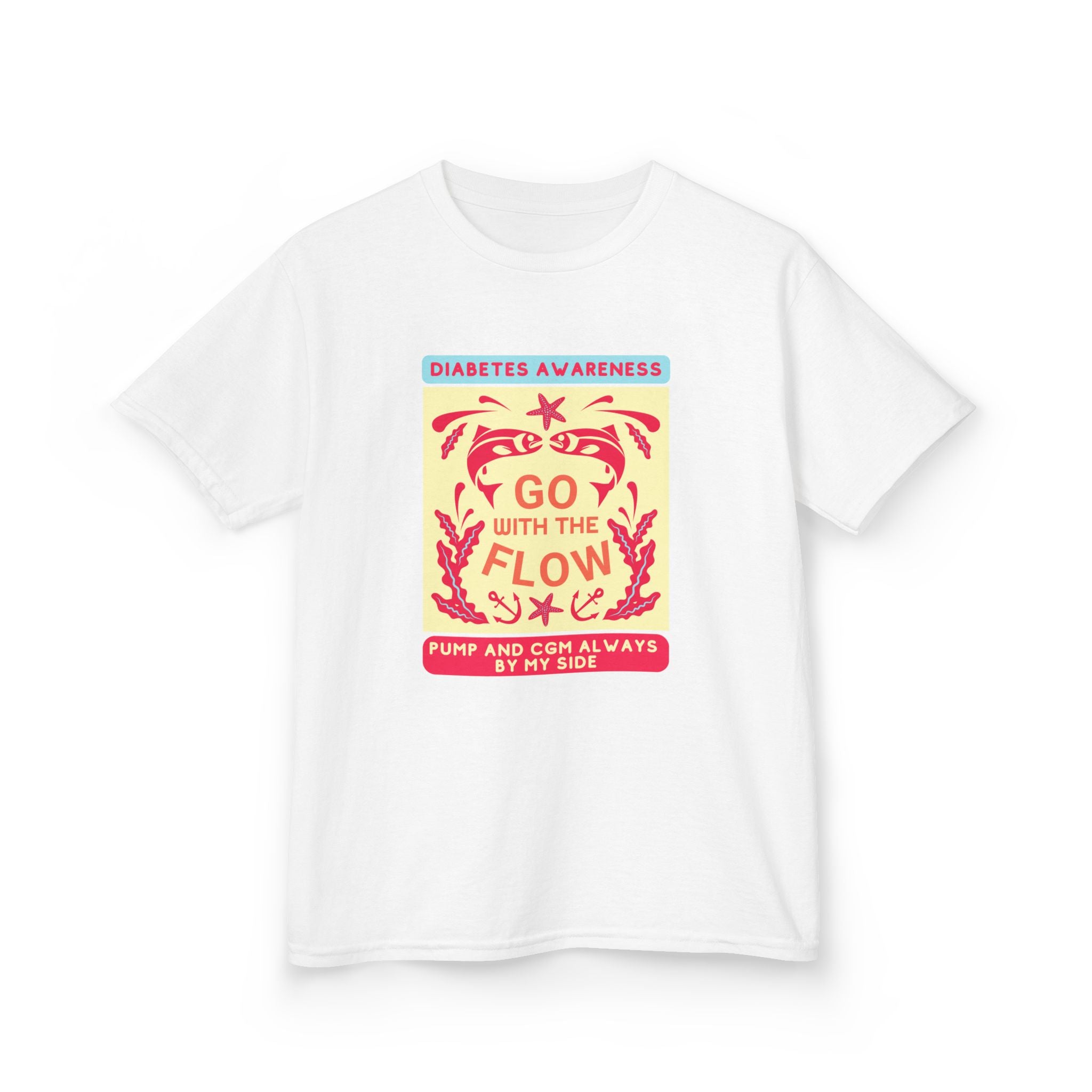 The Diabuddies Store Go with the Flow - Kids Tee Go with the Flow - Kids Tee: Embrace your journey with confidence in our vibrant "Go with the Flow" kids Tee. Engineered for those who live with a pump and CGM, this tank ensures your devices are always wit