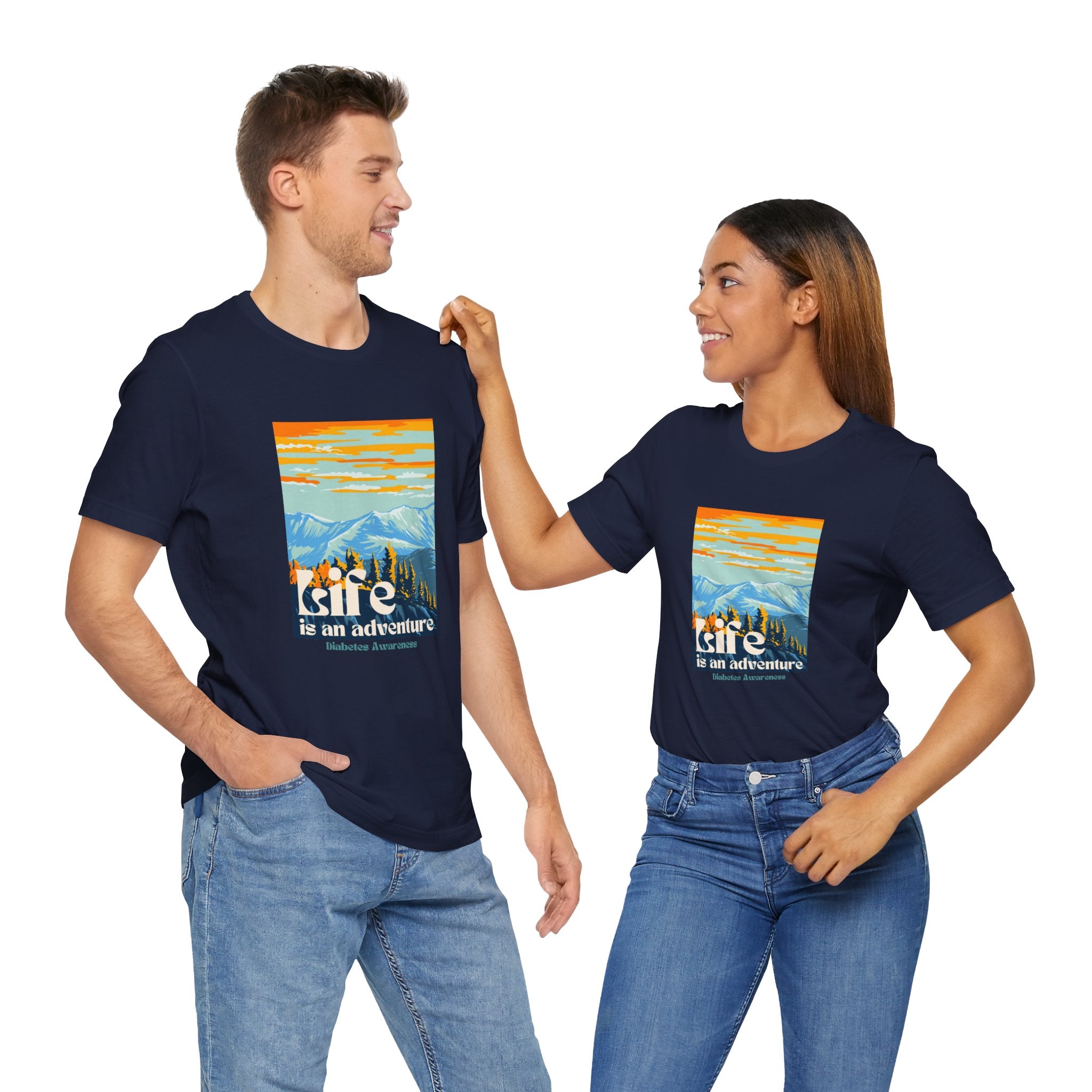 The Diabuddies Store Life is an Adventure, Mountains - Unisex Tee Life is an Adventure, Mountains - Unisex Tee: Soul in the outdoors? This tee's for you! Embrace nature's call, from peaks to trails. Your adventure starts here. T-Shirts $22.50