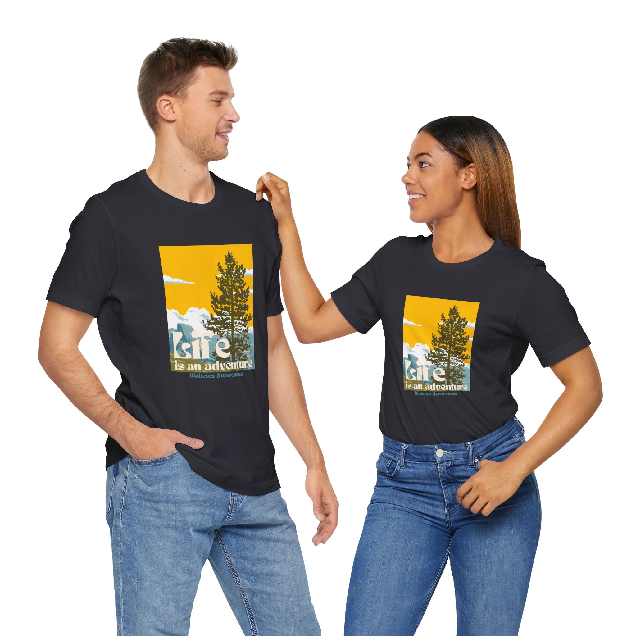 The Diabuddies Store Life is an Adventure, Nature - Unisex Tee Life is an Adventure, Nature - Unisex Tee: Embrace the call of the wild with our "Life is an adventure" Unisex Tee. This shirt is for anyone who finds their soul in the great outdoors, from mo