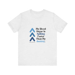 The Diabuddies Store Spiking Faster than my Anxiety (Blue) - Unisex Tee Spiking Faster than my Anxiety (Blue) - Unisex Tee: Get ready to make a statement without saying a word. Our blue "Spiking Faster Than My Anxiety" Unisex Tee is for anyone who knows t