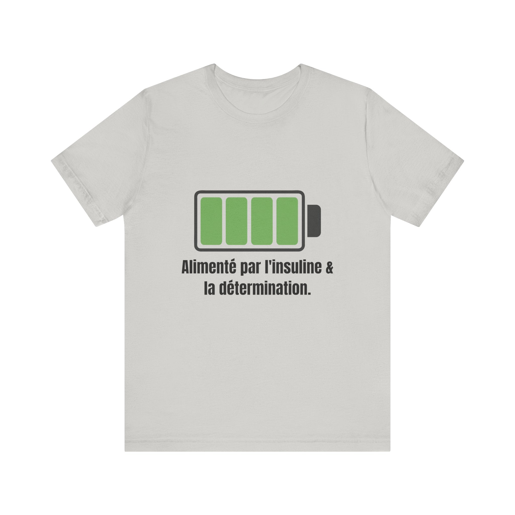 The Diabuddies Store Powered By Insulin (French) - Unisex Tee Powered By Insulin (French) - Unisex Tee: Wear your power with pride! Our "Alimenté par l'insuline et la détermination" Unisex Tee is a bold, comfortable statement of strength and gratitude. T-