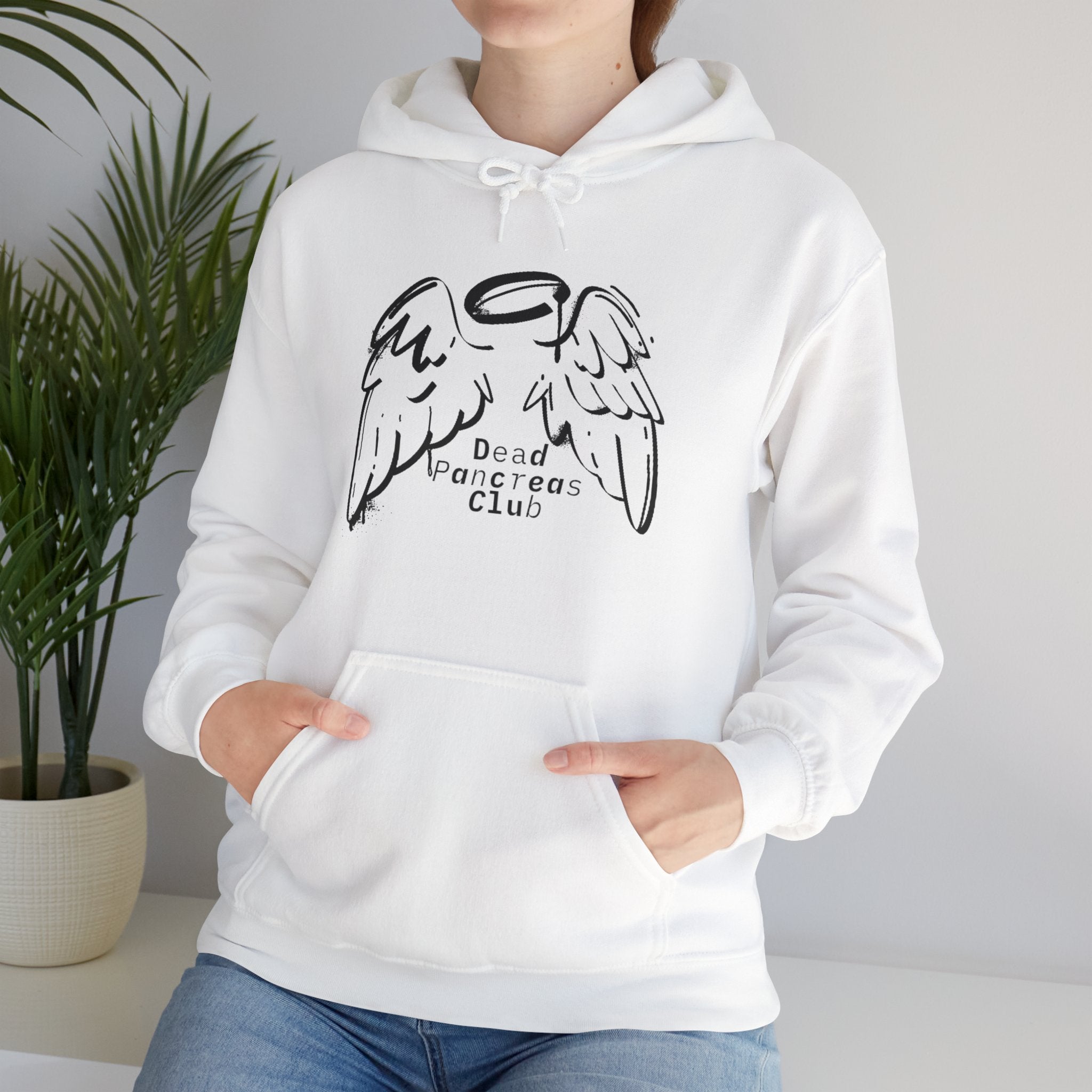 The Diabuddies Store Dead Pancreas Club (Angel Wings) - Unisex Hoodie Dead Pancreas Club (Angel Wings) - Unisex Hoodie: Join the club and wrap yourself in cozy defiance! This warm and uniquely designed hoodie offers a raw, honest, and darkly humorous take