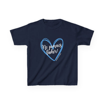 The Diabuddies Store Never Give Up in French - Kids Tee Never Give Up in French - Kids Tee: A powerful statement for the young warriors of the diabetes community. This French "Ne jamais lâcher" Tee is the perfect way to share a message of strength, resili