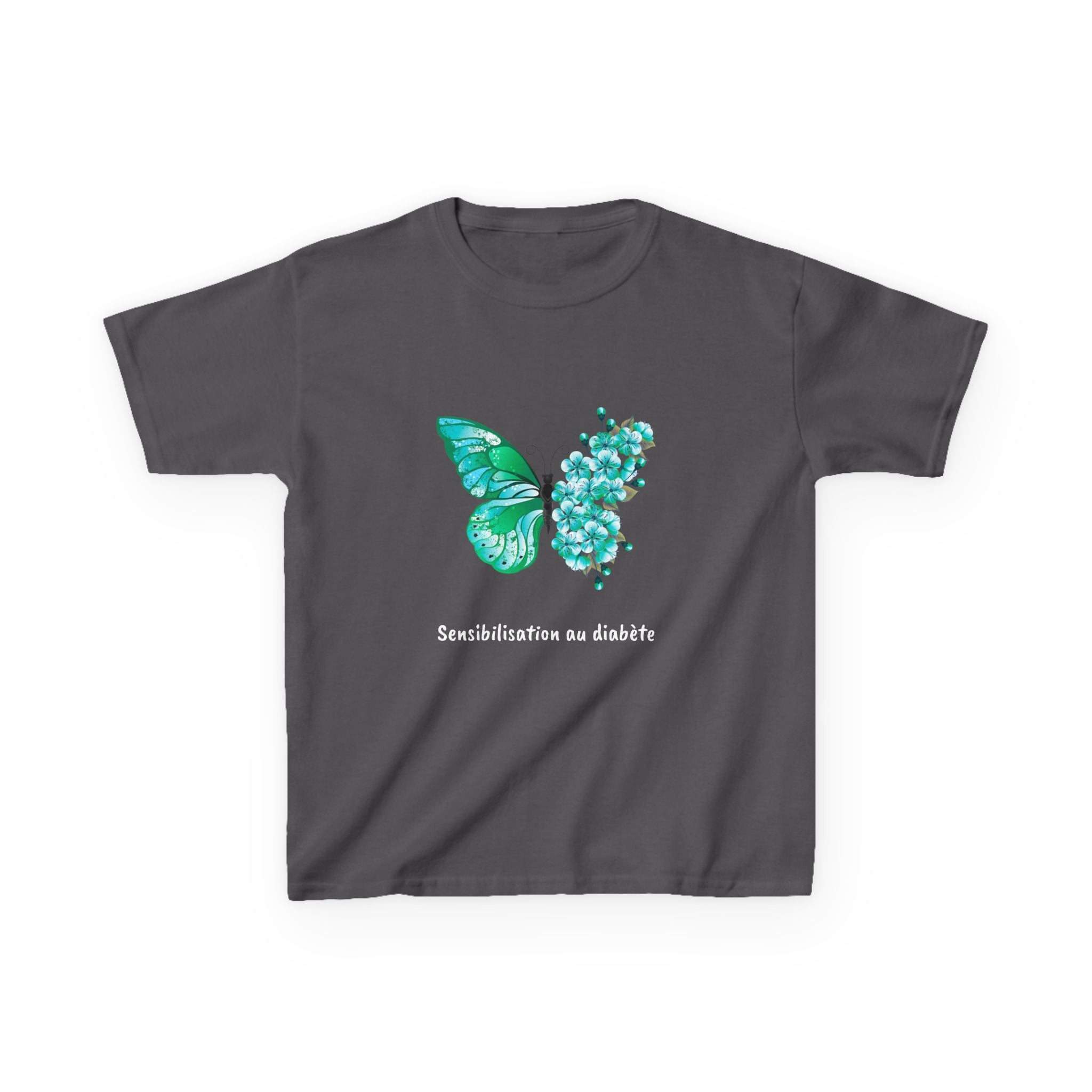 Green Butterfly & Flowers (French) - Kids Tee The Diabuddies Store T-Shirts $19.22