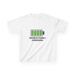 The Diabuddies Store Powered by Insulin (French) - Kids Tee Powered by Insulin (French) - Kids Tee: Hey, super kid! Show off your power with our "Alimenté par l'insuline & la détermination" tee! This soft, comfy shirt lets everyone know how awesome you ar