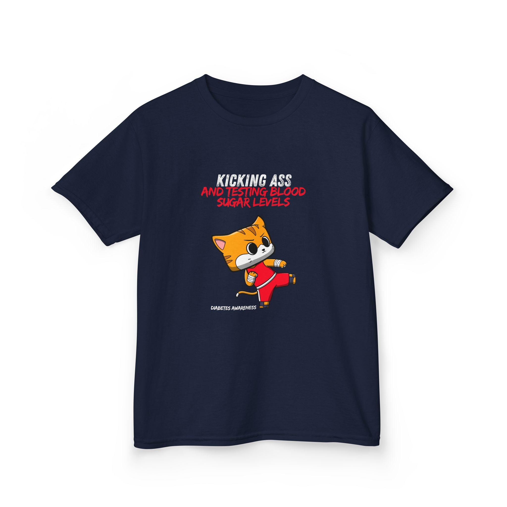 The Diabuddies Store Kickass & testing blood Sugars Levels - Kids Tee Kickass & testing blood Sugars Levels - Kids Tee: Unleash your inner ninja with our "Kickass & Testing Blood Sugars Levels" Kids Tee! Featuring an adorable, stealthy ninja cat, this sup