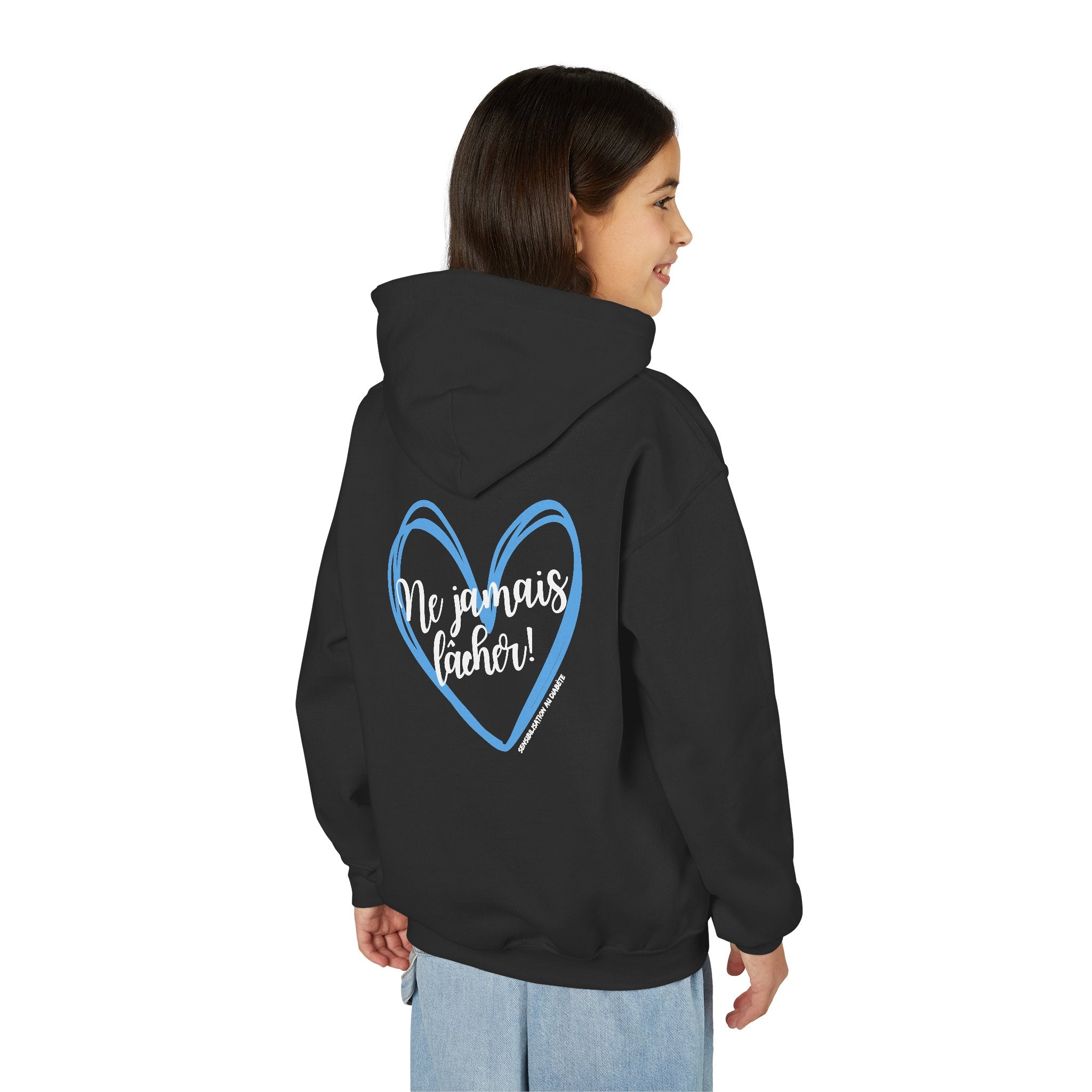 The Diabuddies Store Never Give Up French - Youth Hoodie Never Give Up French - Youth Hoodie: A powerful statement for the young warriors of the diabetes community. This French "Ne jamais lâcher" hoodie is the perfect way to share a message of strength, r