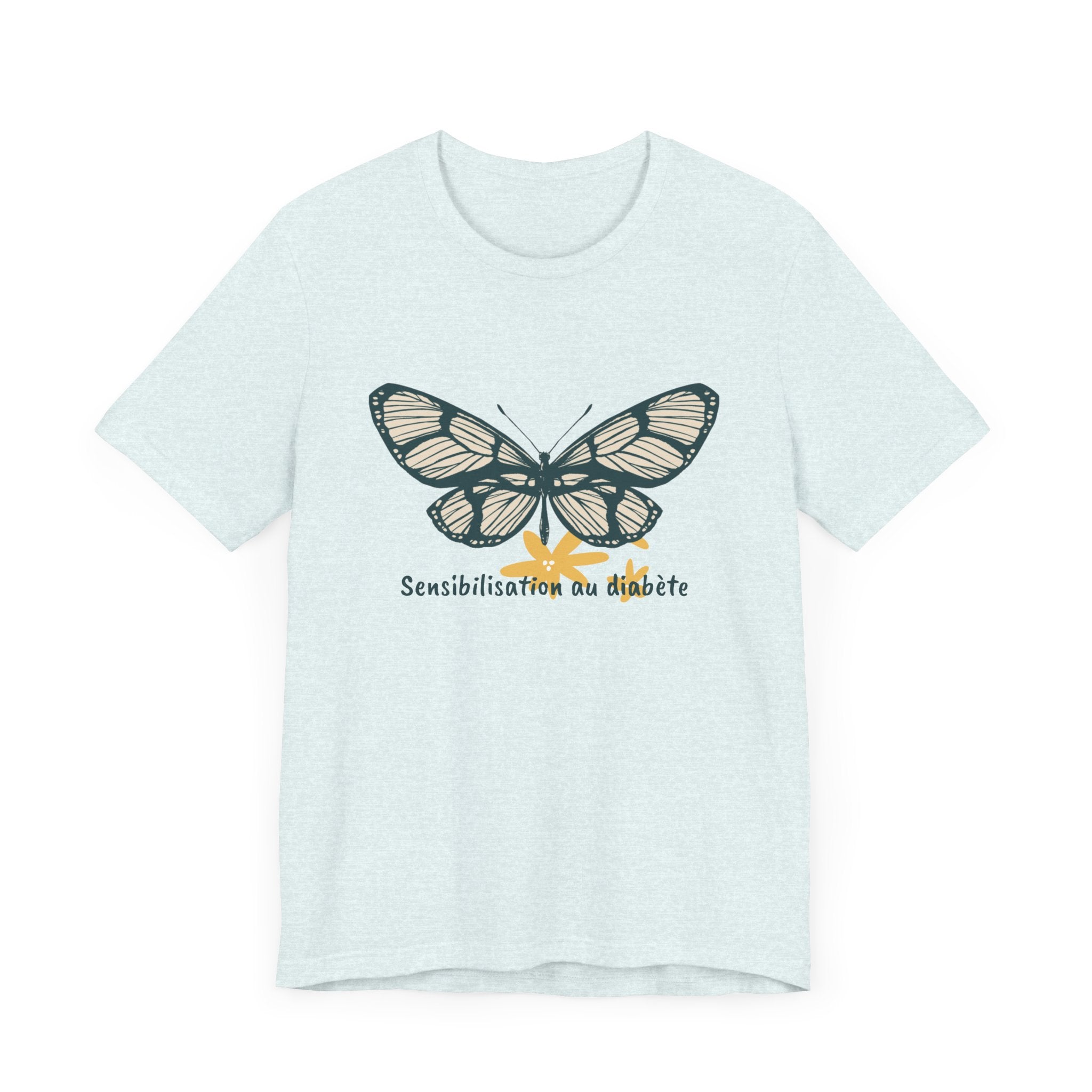 Green Butterfly & Flowers (French) Unisex Tee The Diabuddies Store T-Shirts $22.38