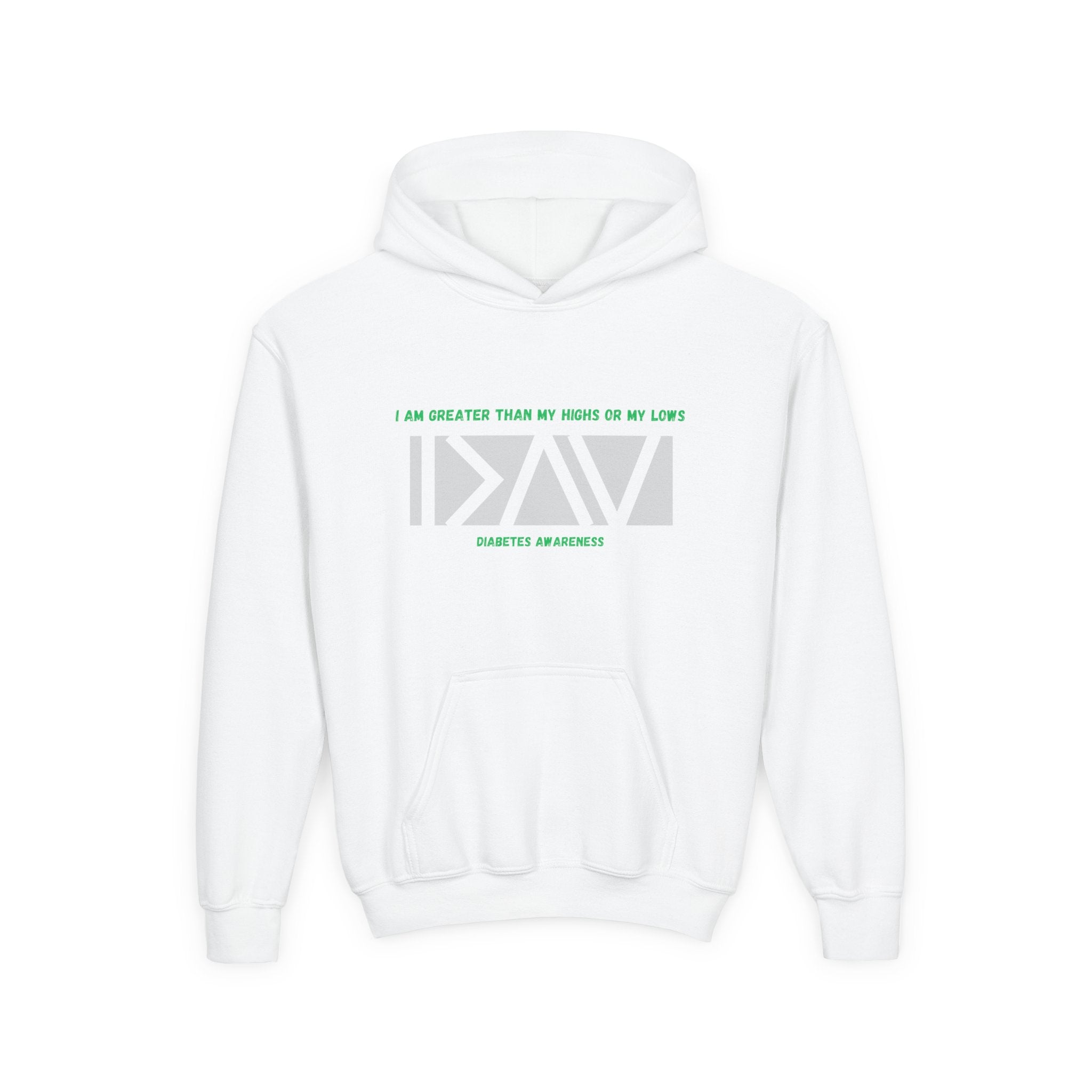 The Diabuddies Store I am Greater than (Grey) - Youth Hoodie I am Greater than (Grey) - Youth Hoodie: Celebrate resilience and strength with this Youth Hoodie! It's a powerful symbol for young individuals living with diabetes, reminding them that they are