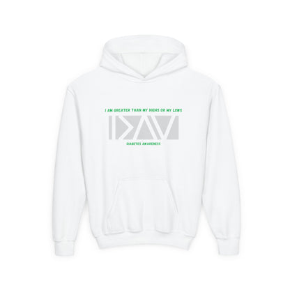The Diabuddies Store I am Greater than (Grey) - Youth Hoodie I am Greater than (Grey) - Youth Hoodie: Celebrate resilience and strength with this Youth Hoodie! It's a powerful symbol for young individuals living with diabetes, reminding them that they are