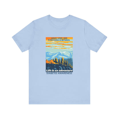 The Diabuddies Store Life is an Adventure, Highs & Lows - Unisex Tee - Unisex Tee Life is an Adventure, Highs & Lows - Unisex Tee - Unisex Tee: Embrace every twist and turn of your journey with our Diabetes: Life is an Adventure - Unisex Tee. Designed for