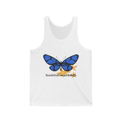 Diabetes Awareness Blue Butterfly (French) Racerback Tank The Diabuddies Store Tank Tops $19.80