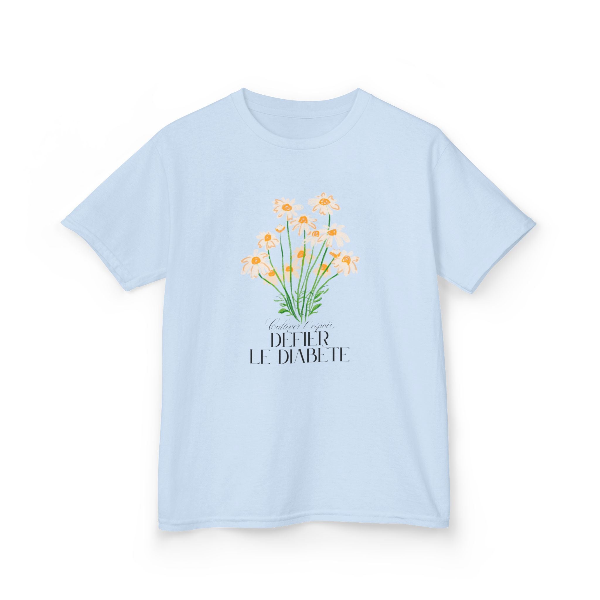 The Diabuddies Store Cultivating Hope, Defying Diabetes (French) - Kids Tee Cultivating Hope, Defying Diabetes (French) - Kids Tee: Wear your message of strength! This tee is a powerful statement of resilience and optimism for kids. T-Shirts $19.22