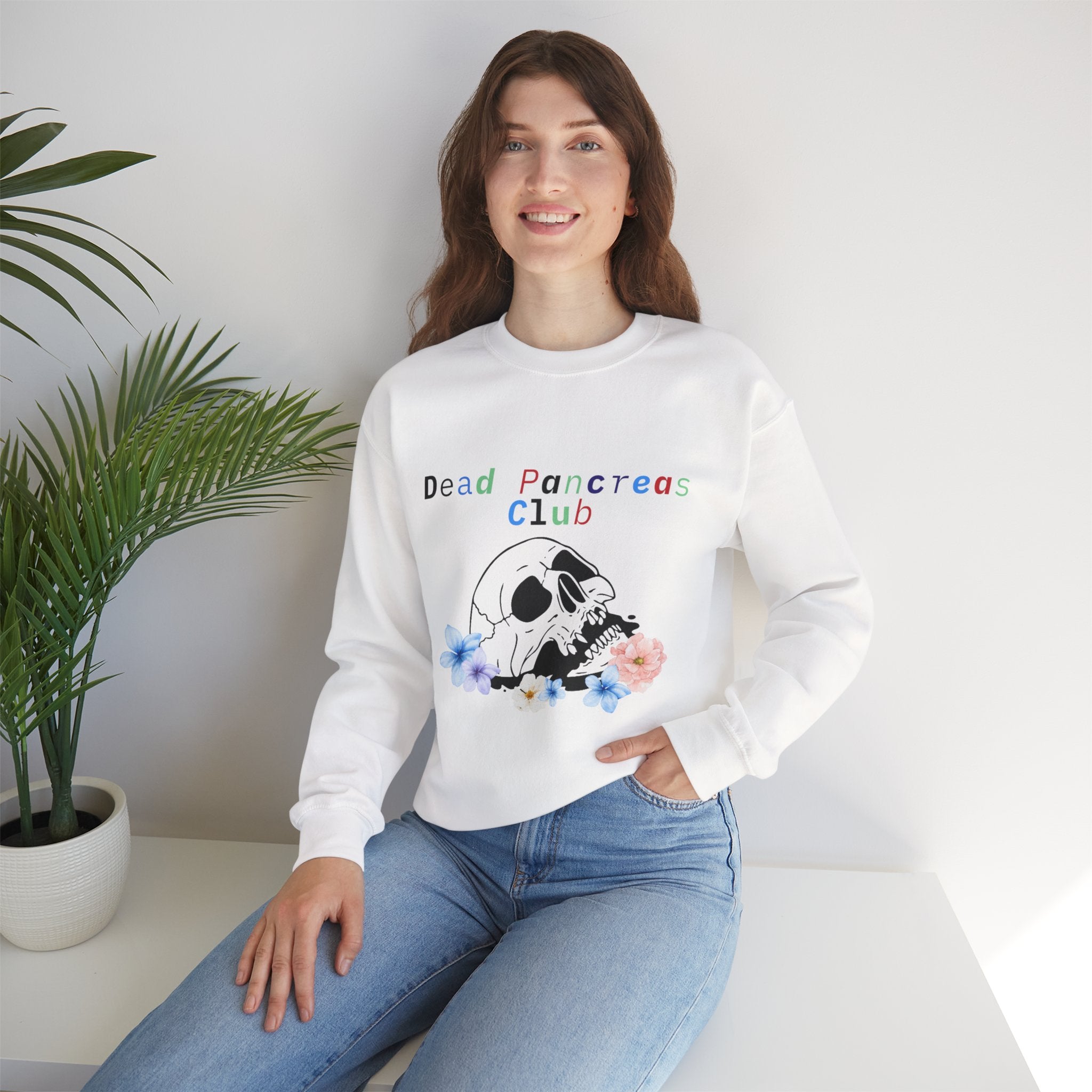 Skull & Flowers, Dead Pancreas Club - Unisex Sweatshirt The Diabuddies Store Sweatshirts $35.70