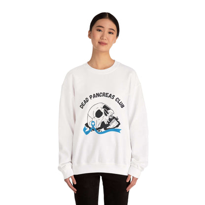 The Diabuddies Store Skull & Blue Ribbon, Dead Pancreas Club - Sweatshirt Skull & Blue Ribbon, Dead Pancreas Club - Sweatshirt: EMake a powerful statement with our Skull & Blue Ribbon, Dead Pancreas Club Unisex Sweatshirt. This bold design merges an edgy