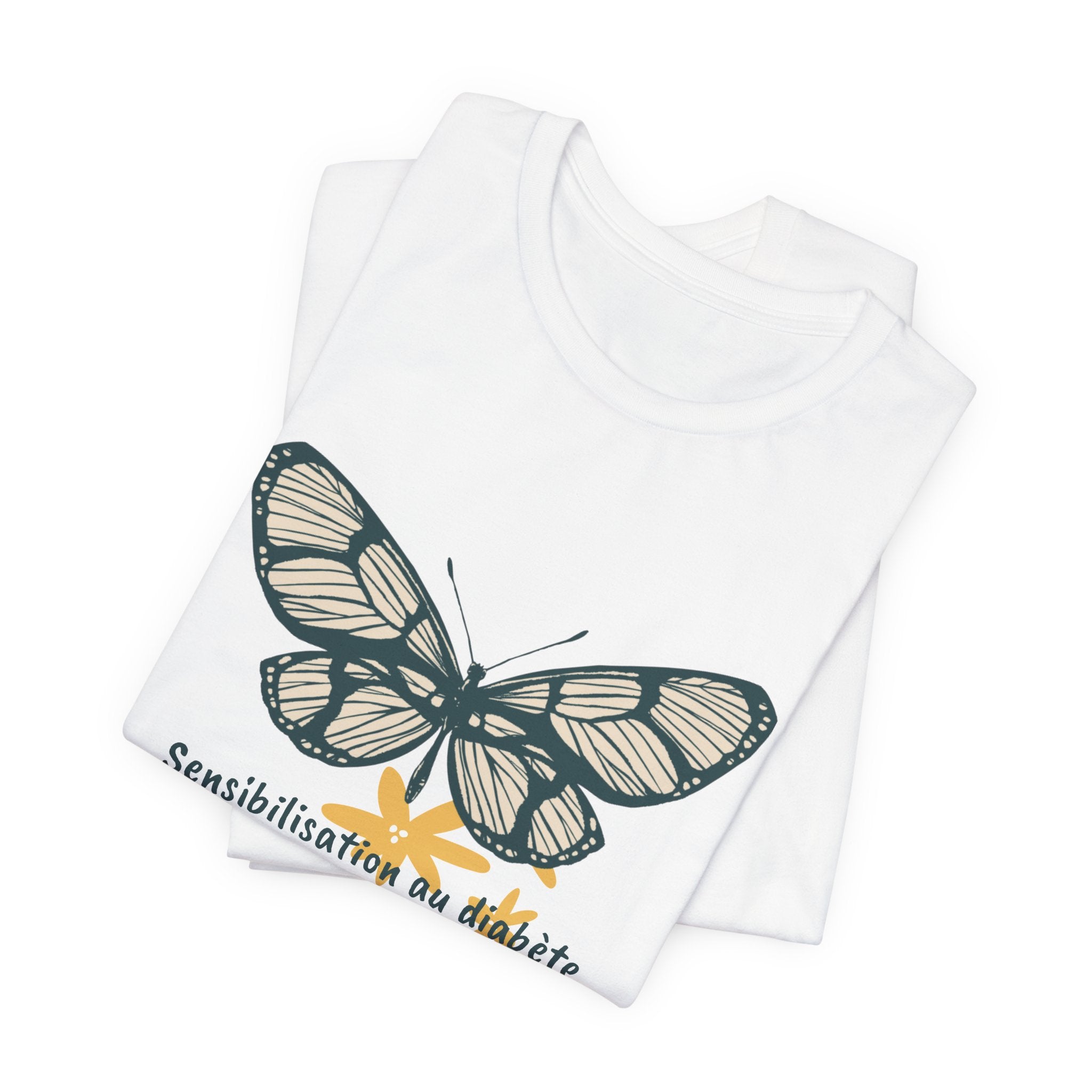 Green Butterfly & Flowers (French) Unisex Tee The Diabuddies Store T-Shirts $22.38