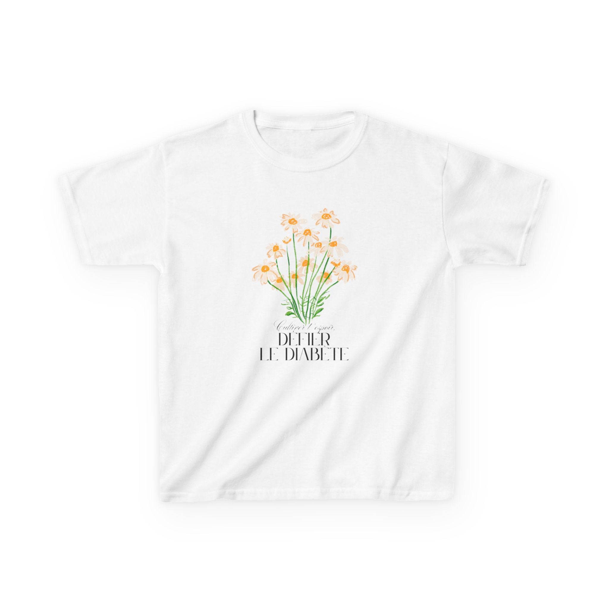 The Diabuddies Store Cultivating Hope, Defying Diabetes (French) - Kids Tee Cultivating Hope, Defying Diabetes (French) - Kids Tee: Wear your message of strength! This tee is a powerful statement of resilience and optimism for kids. T-Shirts $17.06