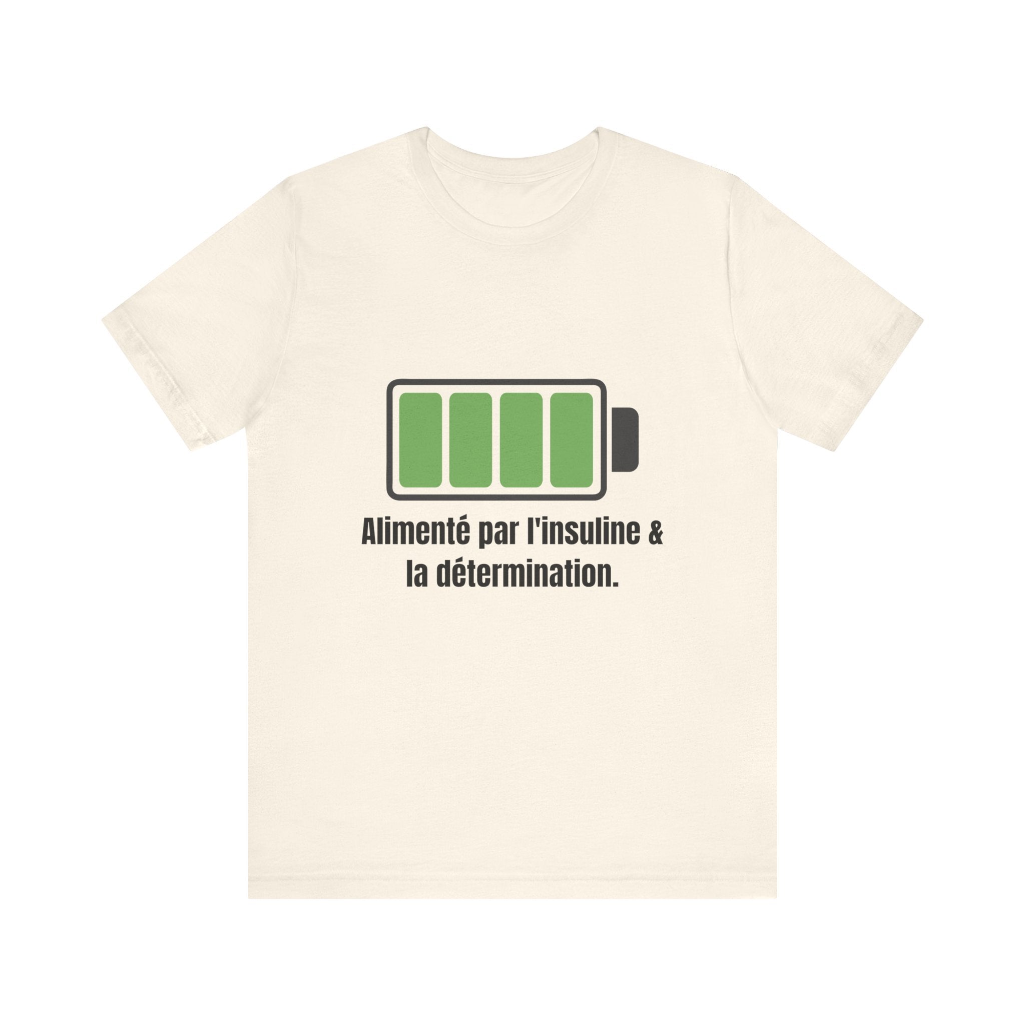 The Diabuddies Store Powered By Insulin (French) - Unisex Tee Powered By Insulin (French) - Unisex Tee: Wear your power with pride! Our "Alimenté par l'insuline et la détermination" Unisex Tee is a bold, comfortable statement of strength and gratitude. T-
