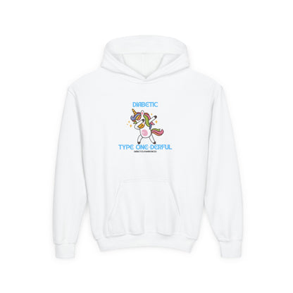 The Diabuddies Store Type One-derful - Youth Hoodie Type One-derful - Youth Hoodie: Embrace your Type 1 journey with pride! A joyful, empowering tribute. Playful spin on 'wonderful'. Hoodies $32.49