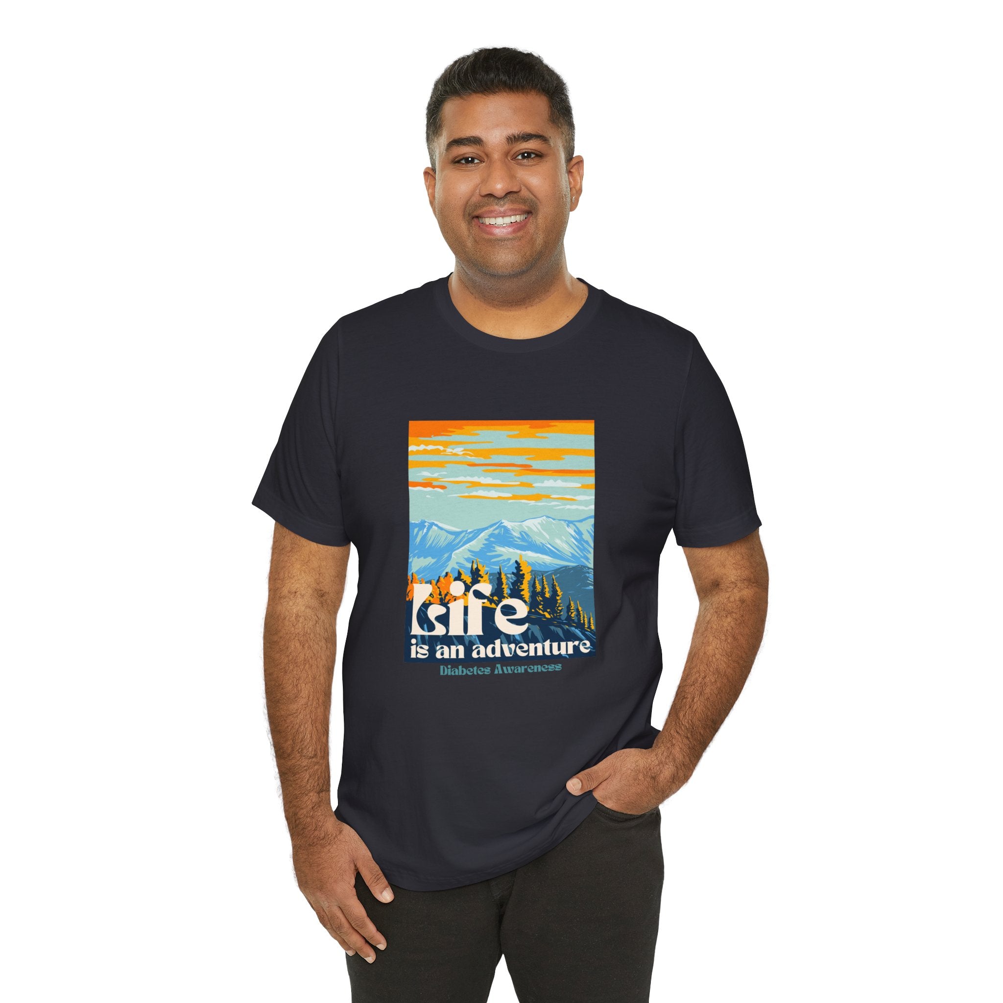 The Diabuddies Store Life is an Adventure, Mountains - Unisex Tee Life is an Adventure, Mountains - Unisex Tee: Soul in the outdoors? This tee's for you! Embrace nature's call, from peaks to trails. Your adventure starts here. T-Shirts $22.50