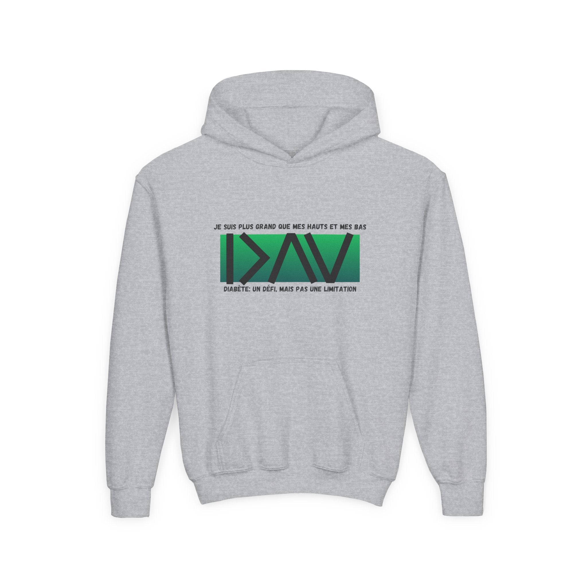 The Diabuddies Store Greater than (French/Green) - Youth Hoodie Greater than (French/Green) - Youth Hoodie: This isn't just a hoodie; it's a powerful symbol for young individuals living with diabetes, reminding them that they are always "greater than" any