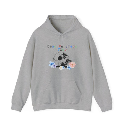 The Diabuddies Store Skull & Flowers, Dead Pancreas Club - Unisex Hoodie Skull & Flowers, Dead Pancreas Club - Unisex Hoodie: Cozy defiance! This unique hoodie blends skulls, flowers, and "Dead Pancreas Club" for a raw, humorous take on life with diabetes