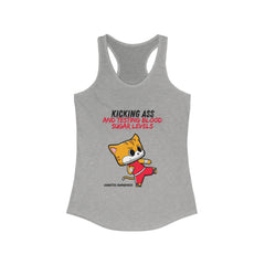 The Diabuddies Store Kicking Ass and Testing Blood Sugar Levels - Racerback Tank Kicking Ass and Testing Blood Sugar Levels - Racerback Tank: This tee is for anyone who faces their daily diabetes routine with a fighting spirit and a good dose of humor. Ta