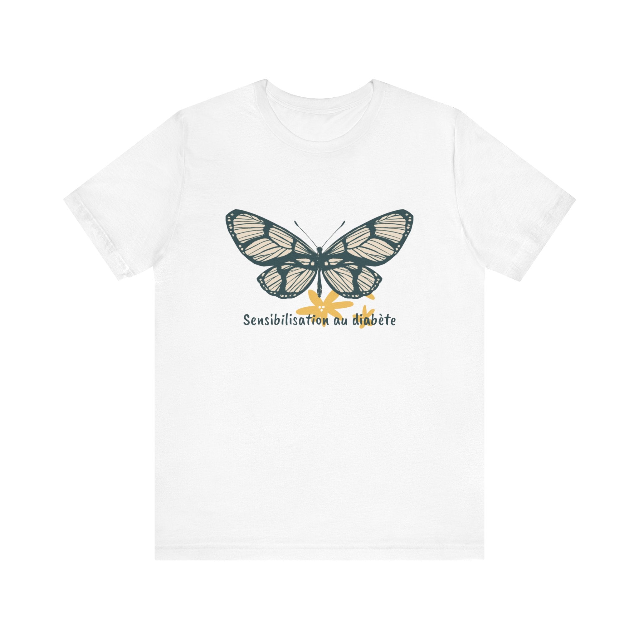 Green Butterfly & Flowers (French) Unisex Tee The Diabuddies Store T-Shirts $22.38