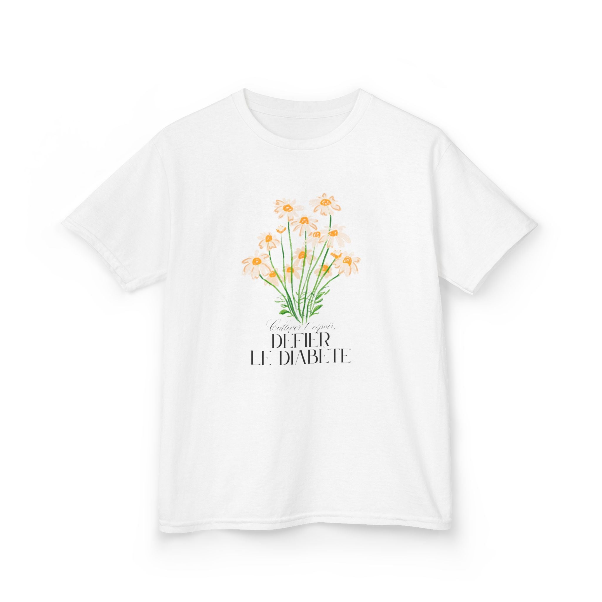 The Diabuddies Store Cultivating Hope, Defying Diabetes (French) - Kids Tee Cultivating Hope, Defying Diabetes (French) - Kids Tee: Wear your message of strength! This tee is a powerful statement of resilience and optimism for kids. T-Shirts $19.22
