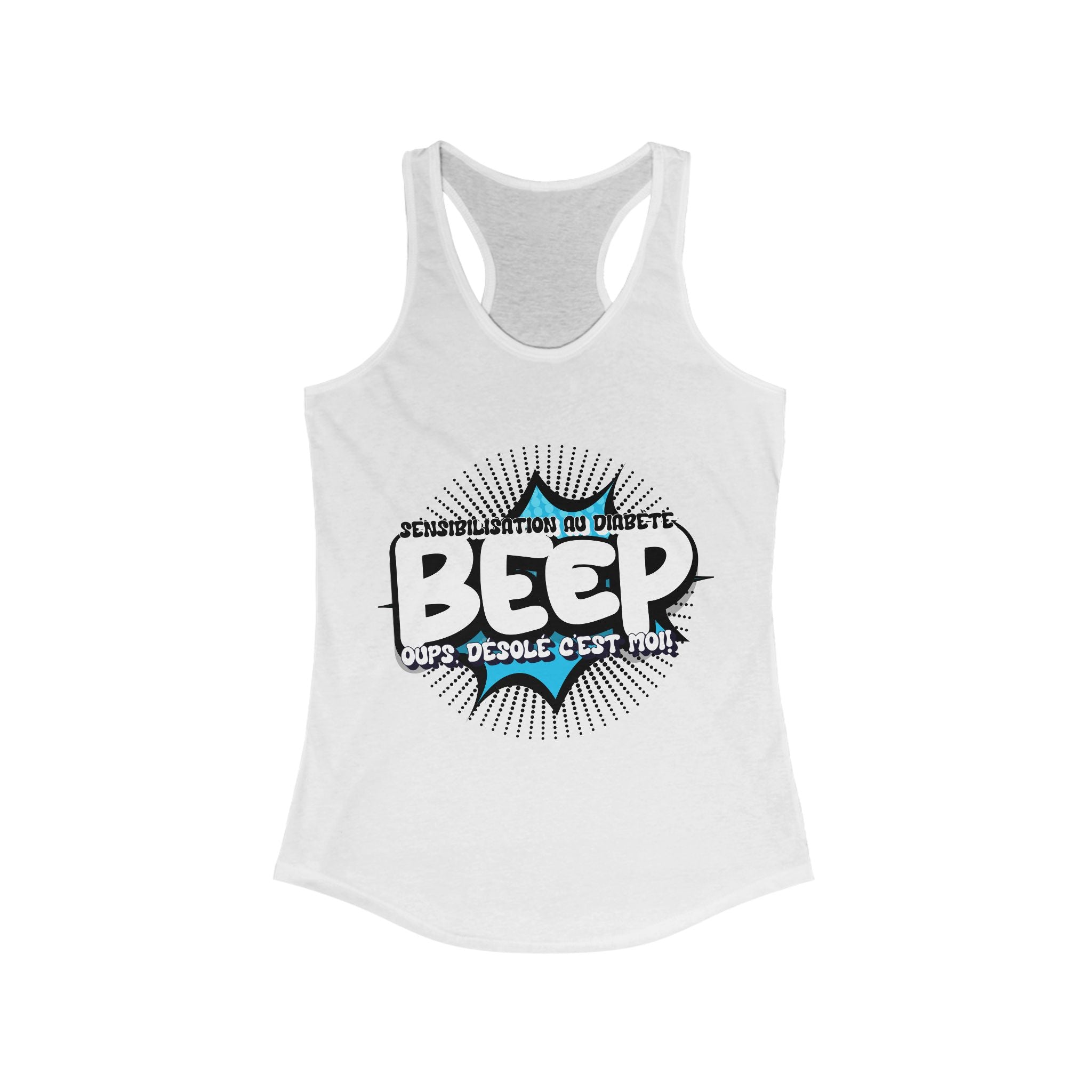 The Diabuddies Store BEEP - Sorry It's me! (French) - Racerback Tank BEEP - Sorry It's me! (French) - Racerback Tank: Always making an entrance? The delightful disruptor! Embrace the constant buzz of life in comfort and style! Tank Tops $19.96