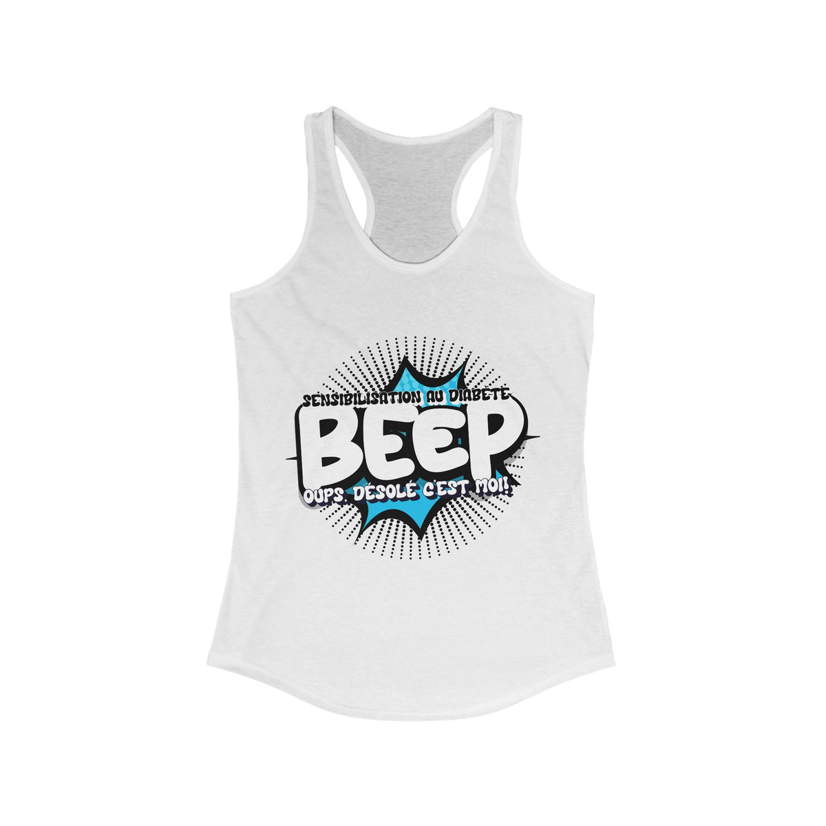 The Diabuddies Store BEEP - Sorry It's me! (French) - Racerback Tank BEEP - Sorry It's me! (French) - Racerback Tank: Always making an entrance? The delightful disruptor! Embrace the constant buzz of life in comfort and style! Tank Tops $19.96
