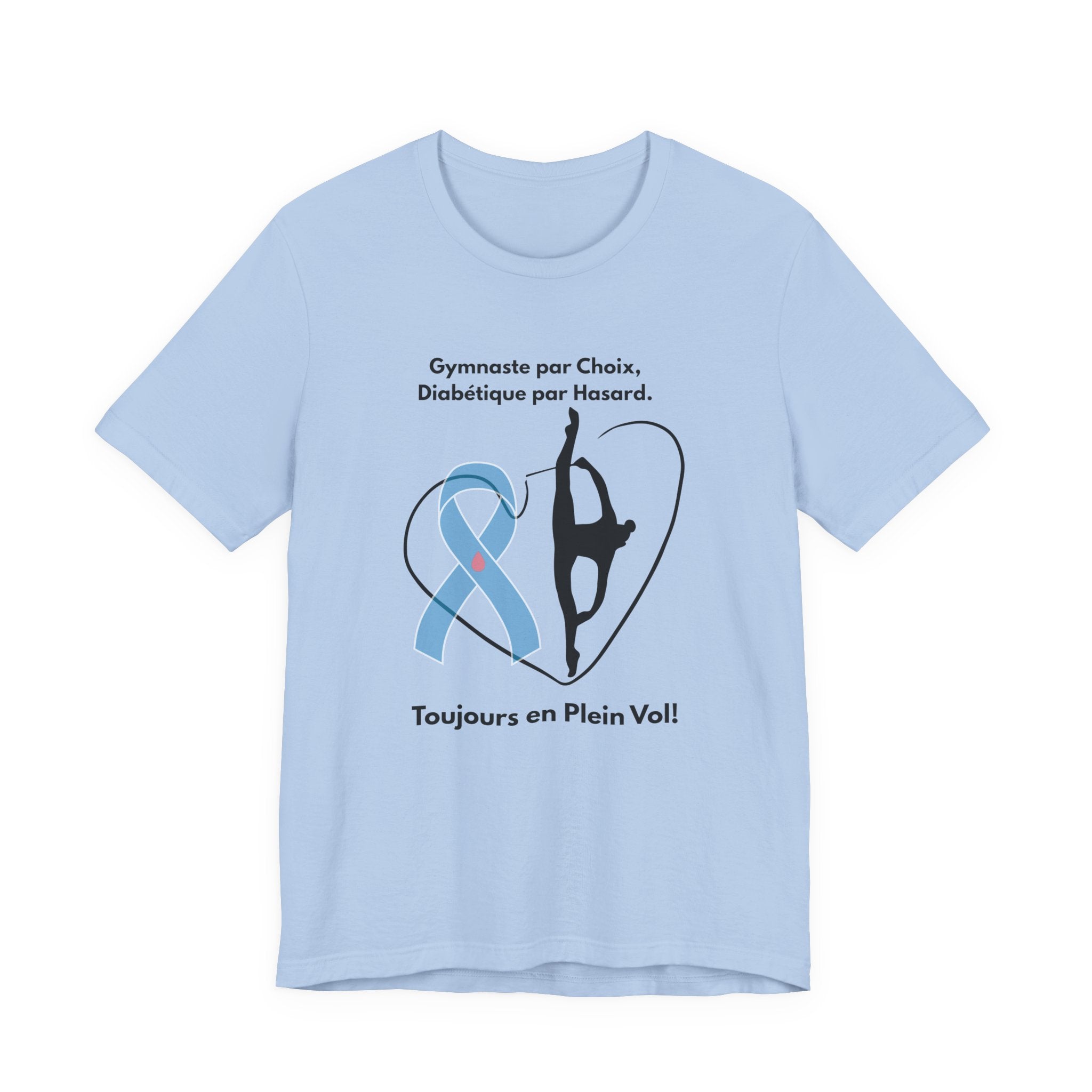 The Diabuddies Store Diabetes & Gymnastics (French) - Unisex Tee Diabetes & Gymnastics (French) - Unisex Tee: Defy expectations and tumble forward! This comfortable racerback tank is designed for the resilient gymnast who manages diabetes with grace and s
