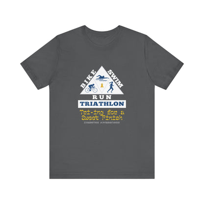 The Diabuddies Store Diabetes & Triathlon - Unisex Tee Diabetes & Triathlon - Unisex Tee: The "Tri-ing for a Sweet Finish" slogan is a powerful nod to both your athletic goals and your journey with diabetes. It's about achieving victory on your own terms.
